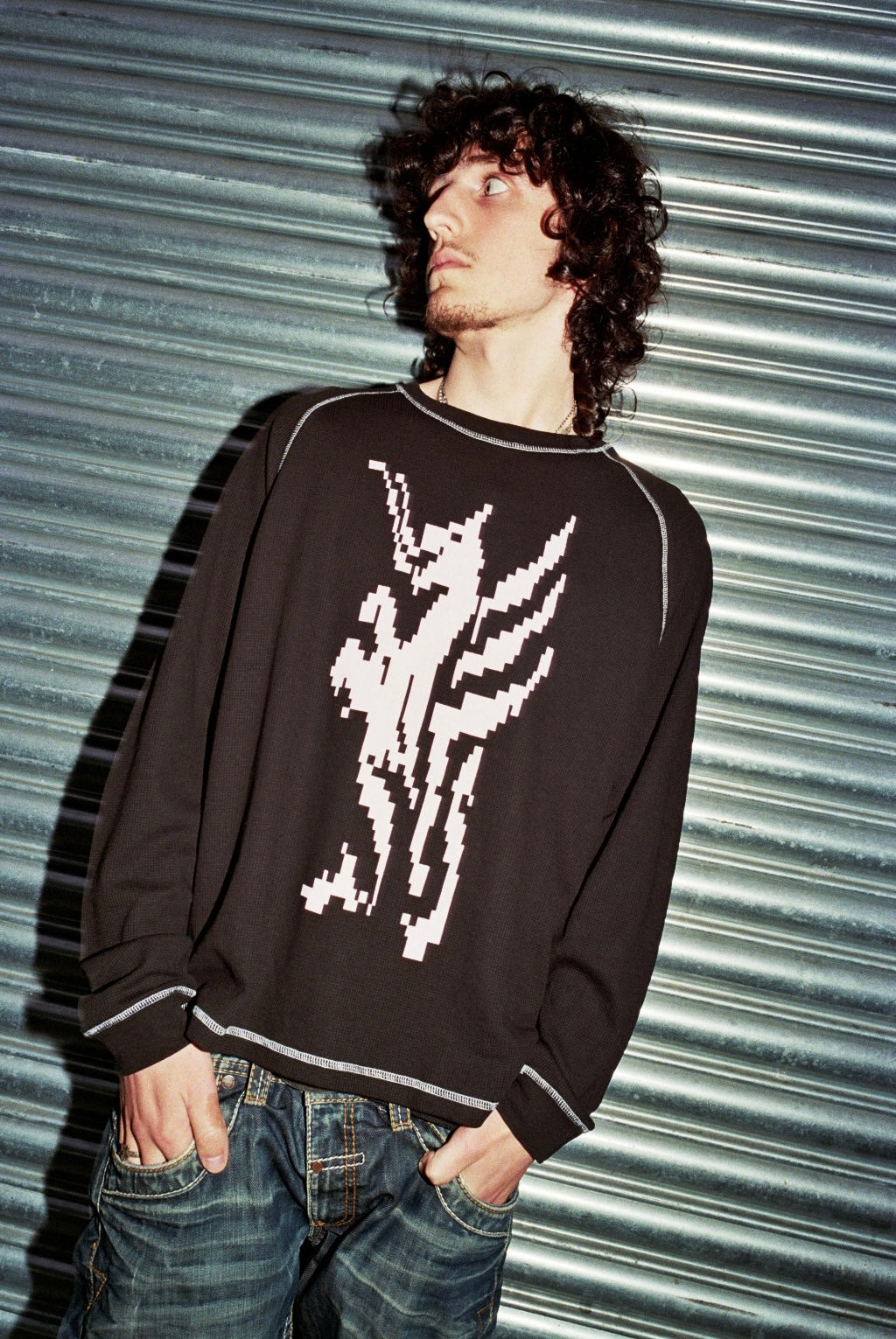 LS WAFFLE TEE - BLACK