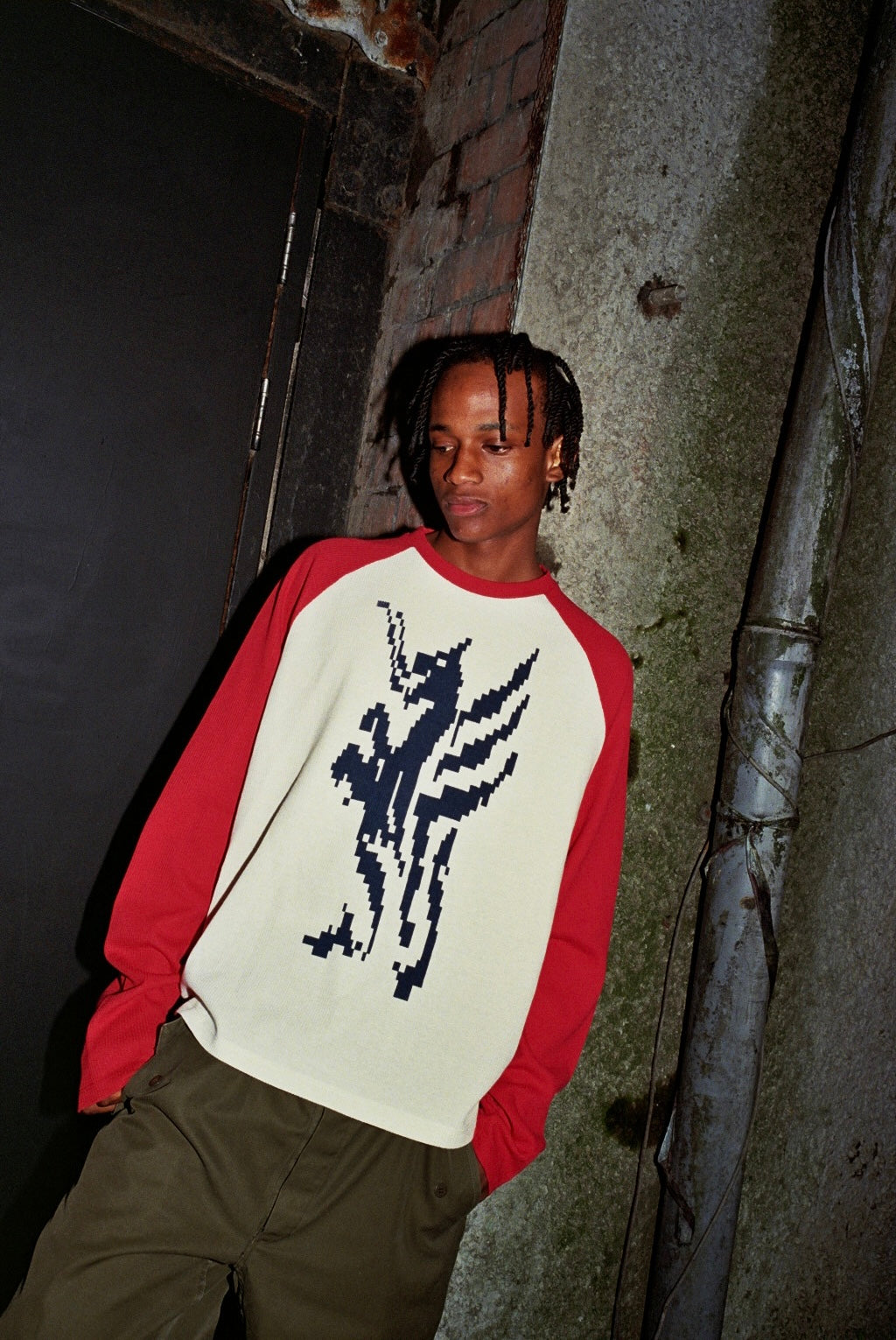 LS WAFFLE TEE - RED