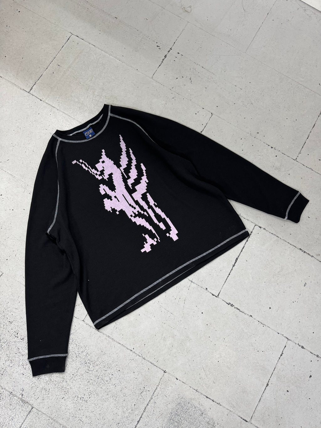 LS WAFFLE TEE - BLACK