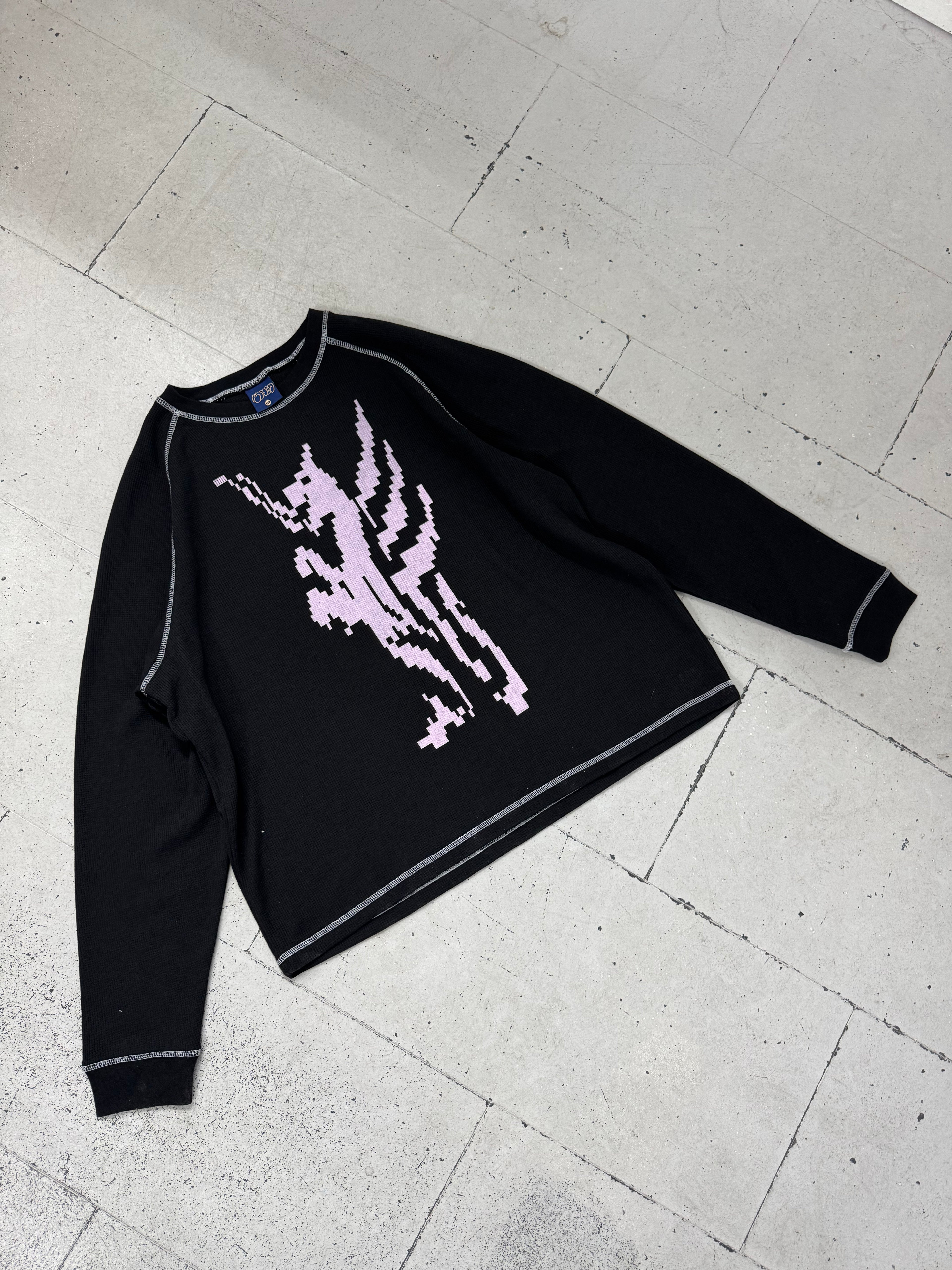 LS WAFFLE TEE - BLACK