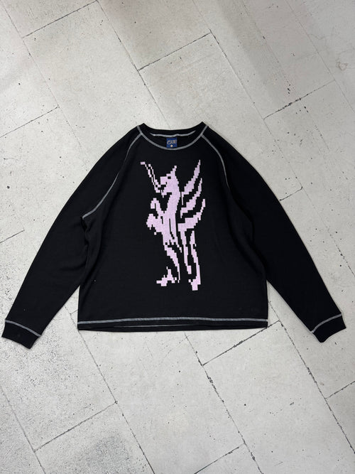 LS WAFFLE TEE - BLACK